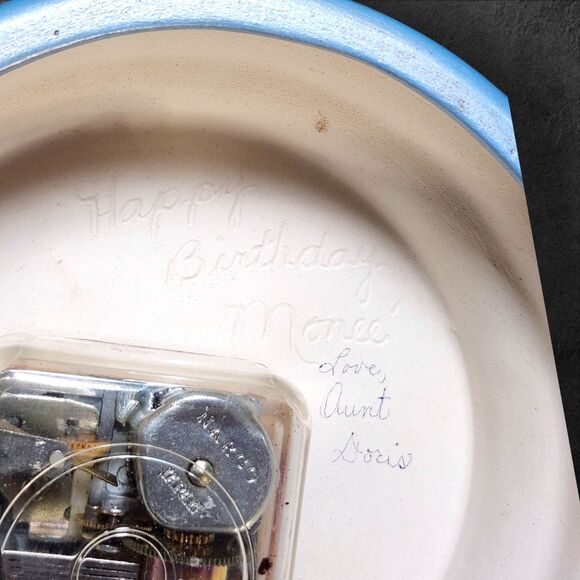 Holland Ceramic Figurine Music Box Girl with Flowers Teddy Bear Happy Birthday - Picture 6 of 8